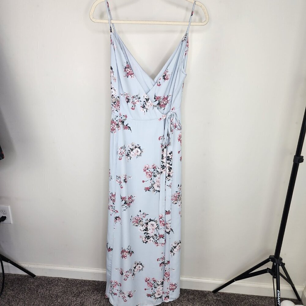 WAYF Angelina Slit Floral Wrap Gown Blue Size Medium - Picture 6 of 15